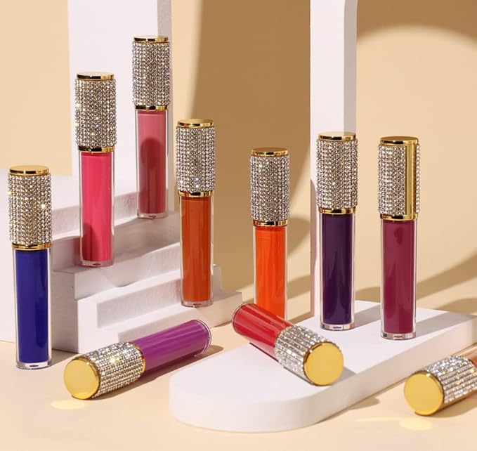 AMORIX 24 Pack Gold Crystal Lip Gloss Tubes with Wand 5ml Empty Lip Gloss Containers Lipgloss Bottles with Stoppers 2pcs Syringes + Labels for DIY Lip Gloss Balm