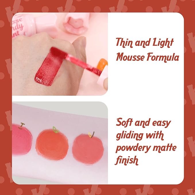 THESAEM Saemmul Mousse Candy Tint #9 Peanut Mousse - High Pigment Matte Finish Long Lasting Lip Stain with Honey Extracts to Hydrate Lips - Weightless & Smudge-Proof, 0.3 fl.oz.
