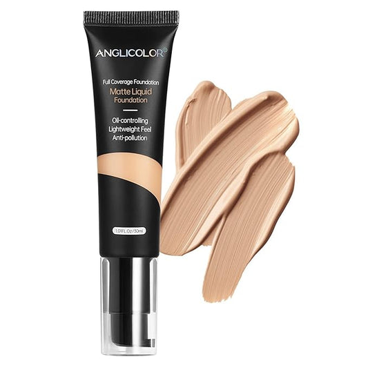 Matte Oil Control Concealer Foundation Flawless Soft Long Lasting Foundation Makeup,Waterproof Full Coverage Face Makeup Strong Concealer Foundation for Oily Acne Skin (#104 Buff Beige)