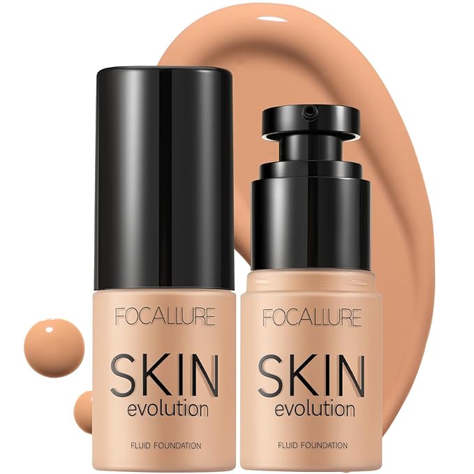 FOCALLURE 2 Pcs Liquid Foundation, Skin Evolution Foundation + Concealer, Full Coverage Foundation Makeup, Durable, Waterproof, Oil-Control, Hides Wrinkles & Lines, Natural Tan
