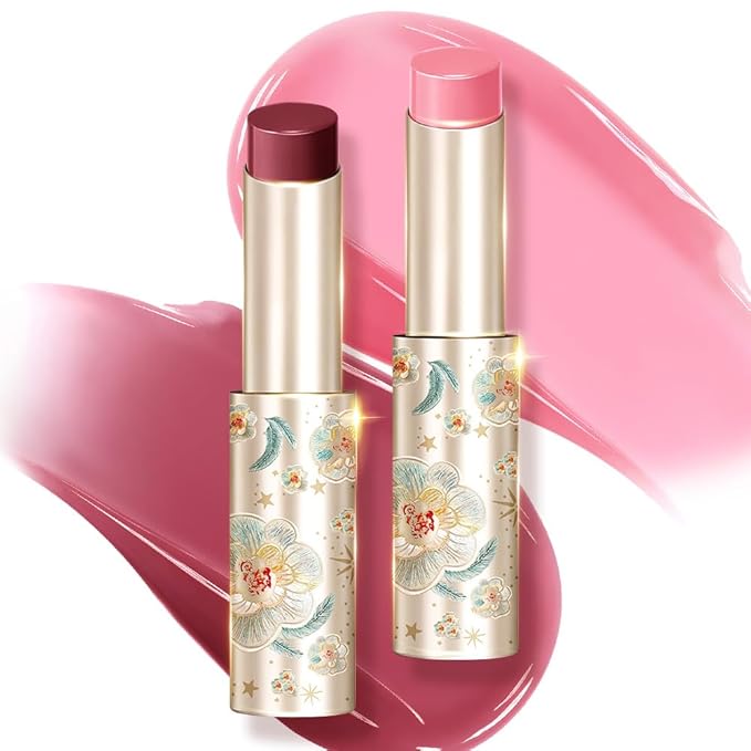 CATKIN Glossy Lip Balm Ultra Hydating Glow Lip Tinted Jelly Plump Melting Balm Shea Butter Repair Soothing For Dry Lips Dewy Finished 0.12 oz 2pcs Set 02