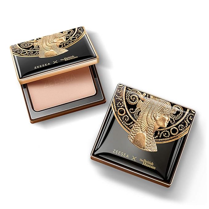ZEESEA Pressed Powder The British Museum Egypt Series Long Lasting Oil Control Facial Finishing Brighten Setting Powder Multi-use Foundation (#00 Light Beige)
