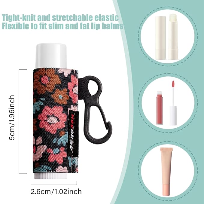 5pcs Lip Balm Holder Keychain Lipstick Sleeves Chapstick Elastic Sleeves for Men Women(Daisy/Tulip/Leo)