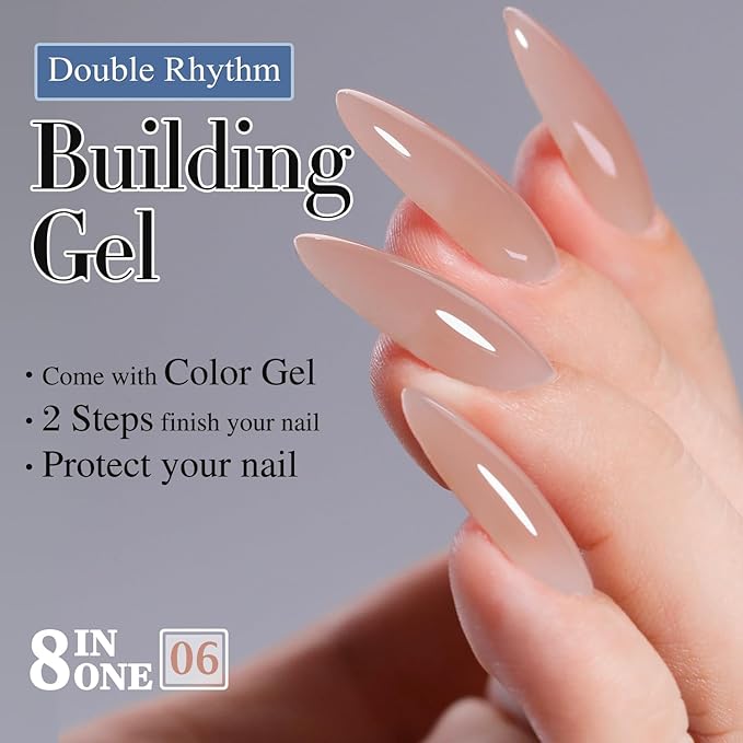 Double Rhythm Clear Gel Nail Polish 15ml Nail Strengthener in a Bottle Nail Extension Hard Gel Soak Off Long Lasting UV Gel (Light Nude 8 in 1-6)