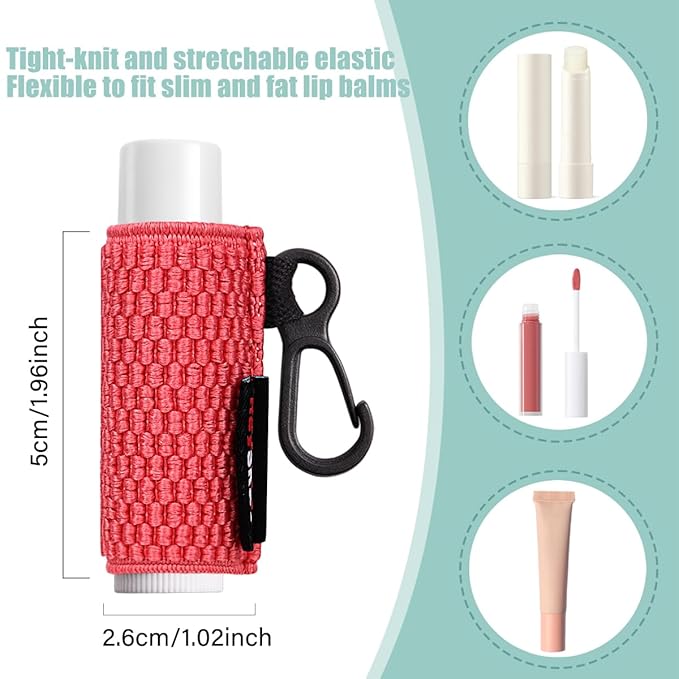 3PCS Lip Balm Holder Sleeves Keychain Lipstick Sleeves Lip Gloss Holder Keychain Chapstick Elastic Sleeves(Brown/light blue/purple)