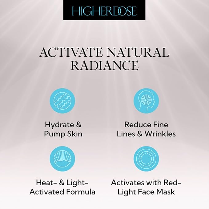 HigherDOSE Light-Activated GLOW SERUM - Anti Aging Face Serum to Plump, Hydrate & Smooth Fine Lines - Made with Vitamin C, Copper Peptides & Hyaluronic Acid - Boosts Benefits of Red Light (1 oz)