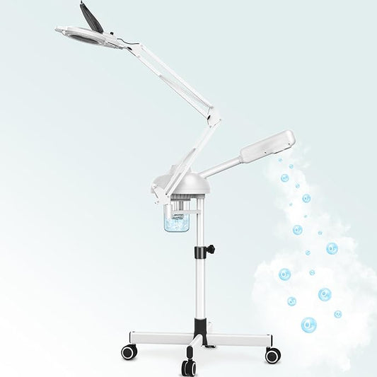 TASALON 2-in-1 Professional Facial Steamer with 5X Magnifying Lamp, Esthetician Steamer on Wheels, White, Facial Steamer, Cleansing, Hydrating, Pore Treatment