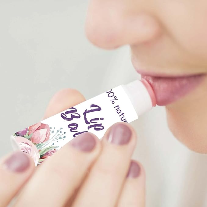 CRASPIRE 80Pcs 8 Styles Lip Balm Sticker Flower Self-Adhesive Homemade Lip Balm Labels Vintage Square DIY Plant Label Stickers for Lip Balm Containers Cosmetics Lipsticks