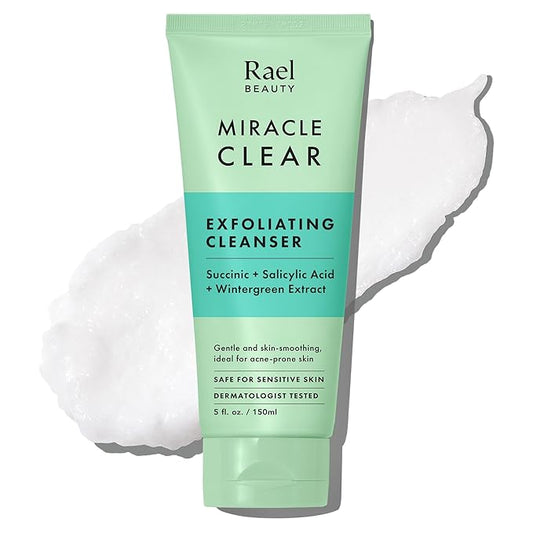 Rael Miracle Clear Face Wash – Gentle Exfoliating Cleanser with Succinic Acid & Minerals, Hydrating Formula for Daily Use, Ideal for Acne-Prone, Dry, Sensitive & Oily Skin, Vegan (5 fl oz)