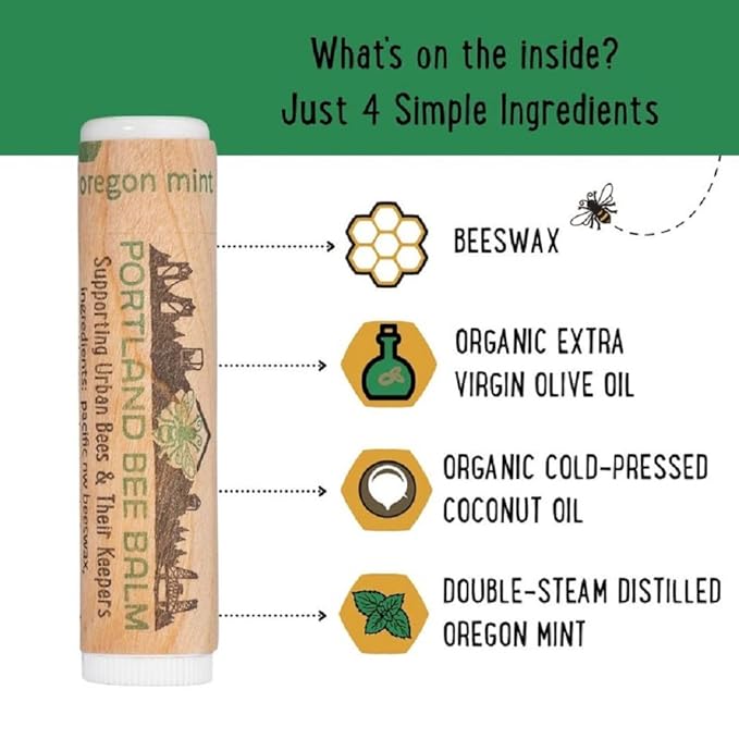 Portland Bee Balm All Natural Handmade Beeswax Based Lip Balm, Oregon Mint 1 Count