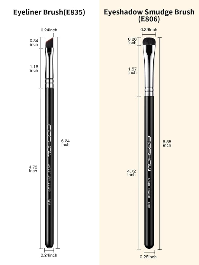 EIGSHOW Angled Eyeliner Brush & Eyeshadow Brush, High-End Precision Gel Liner and Short Smudge Brushes for Cat Eye, Winged Liner (E835&E806)