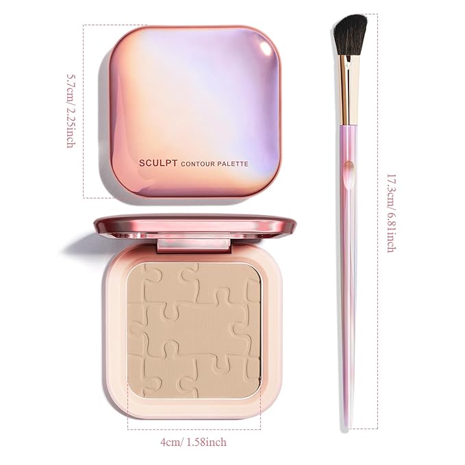 Contour Palette with Brush, Cream Contour Powder Palette Bronzer Powder Matte Bronzer Palette Cool Toned Contour Kit with Mirror for Face Sculpting Contour Makeup (#C01 Soft Grey)