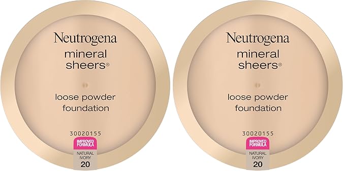 Neutrogena Mineral Sheers Lightweight Loose Powder Makeup Foundation with Vitamins A, C, & E, Sheer to Medium Buildable Coverage, Skin Tone Enhancer, Face Redness Reducer, Natural Ivory 20,.19 oz