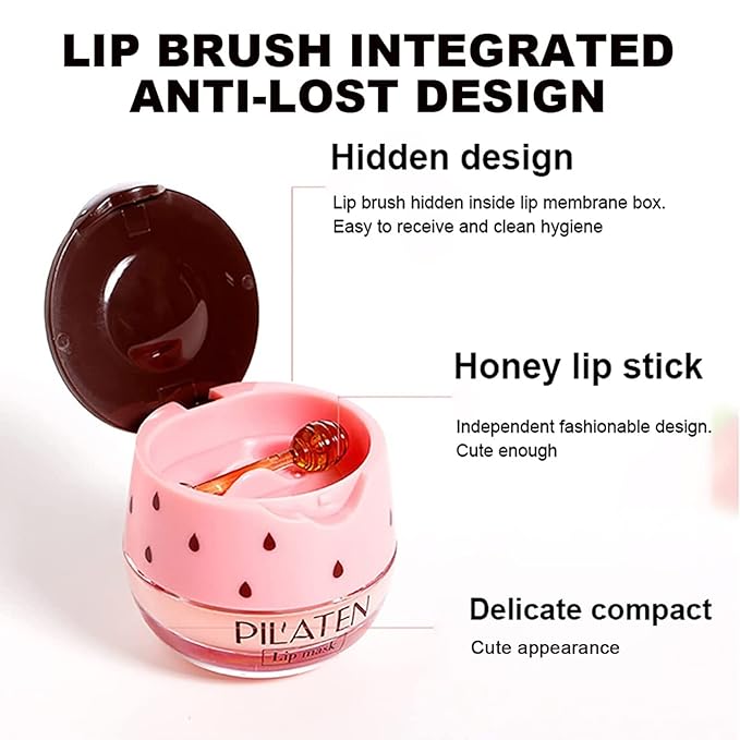 2PCS Bee Lip Balm Lip Balm Honey Pot, Strawberry Sleeping Lip Mask,Moisturizing Lip Balm with Stick,Hydrating & Prevention Dry and Cracked Lip Scrubs Exfoliator Lip Care Products(Strawberry)