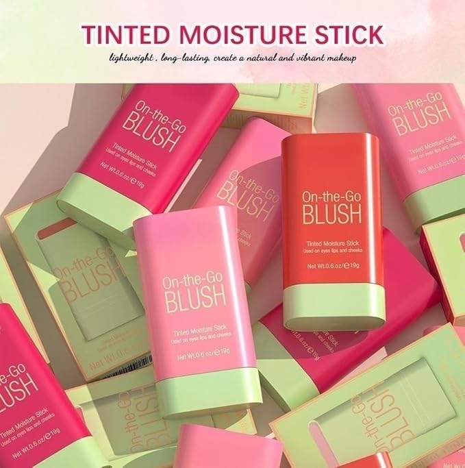 On-the-Go Makeup Blush Stick Tinted Moisture Stick, Shadow Lips Cheek Blusher Creamy Makeup Long Lasting Natural Nude Makeup for All Skin (3PC)