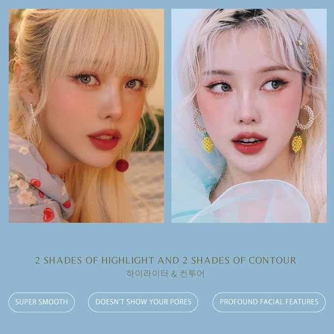 FreshO2 x Pony | Lemon tart multi-use Palette | 2 shades of highlight and 2 shades of contour｜ Delicate pearl like shimmer, super smooth | Made In Taiwan | Vegan Cruelty Free