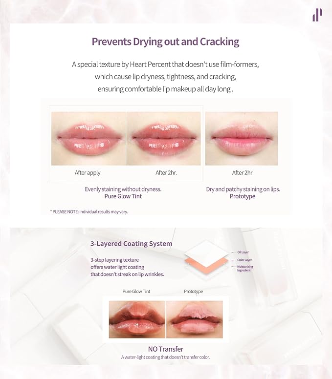 Heart Percent Dote On Mood Pure Glow Tint, Watery & Lightweight Moisturizing Lip Stain Long Lasting Liquid Lipstick 6.8g, #06. Mood Beige