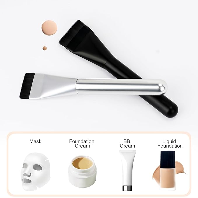 2Pcs Flat Foundation Brush,Face Mask Brush Makeup Spatula Facial Brush for Liquid Foundation Mask,Premium Face Korean Makeup Brush for Blending Cream (Black&Black)