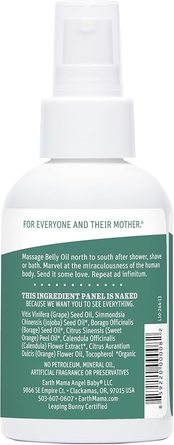 Earth Mama Belly Oil for Dry Skin | Calendula Skin Care Moisturizer Oil to Encourage Natural Elasticity and Help Prevent Stretch Marks During Pregnancy and Postpartum, 4-Fluid Ounce