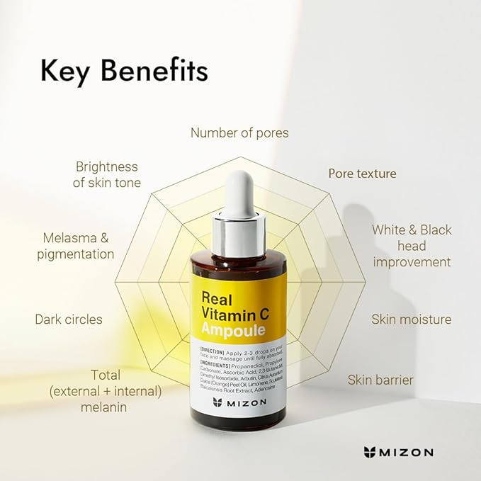 MIZON Real Vitamin C Ampoule, Pure Vitamin C, No Water Added,10 Ingredients, Nutrition, Face Moisturizer (1.01 fl oz)