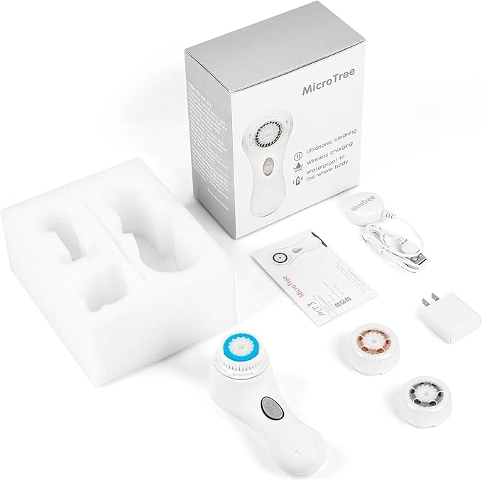 Facial Cleansing Brush, Electric Face Scrubber Exfoliator for Women Skin Care Deep Cleaning Exfoliating, Rechargeable Waterproof with 2 Sonic Vibration Speeds for Home & Travel(White)