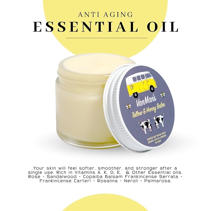 Vanman's Tallow and Honey Balm (3 Pack) - Tallow Face Moisturizer with Pure Grass-Fed/Finished Beef Tallow for Skin and Essential Oils, Organic Raw Honey and Beeswax, Cold Pressed Olive Oil - 2.5 oz