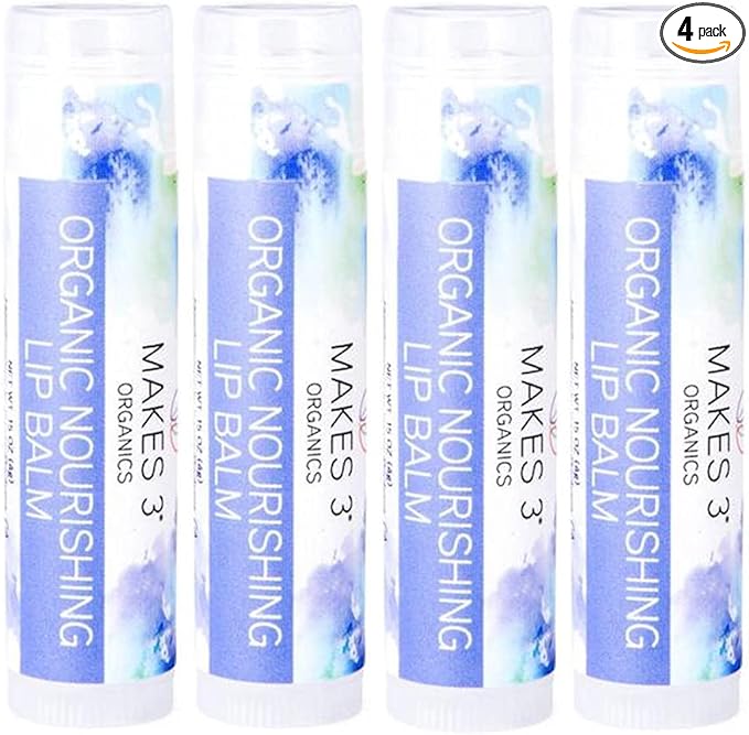 Lip Balm - Organic Natural USDA Certified 100% - Accelerates Healing - Unscented Moisturizing Balm Stick - Prevent Dry Cracked Lips - Hand-Crafted in Santa Barbara, California - 4 Pack Never Run Out