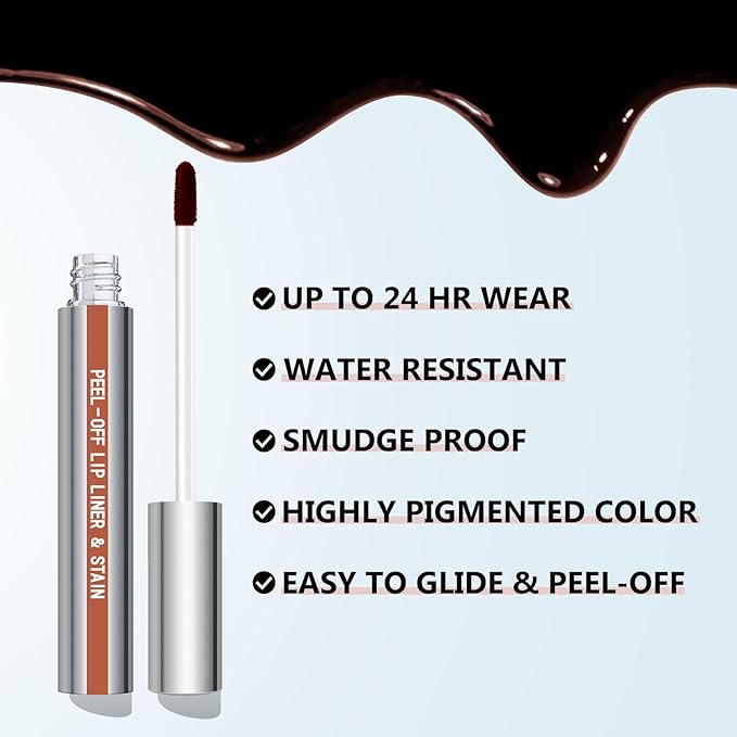 Cilrofelr Peel Off Lip Liner Stain with Tweezer, Long Wear Tattoo Lip Liner, Peel Off Lip Stain with Matte Finish, Long Lasting, Waterproof, Transfer-proof, Highly Pigmented Color (Nude Beige)
