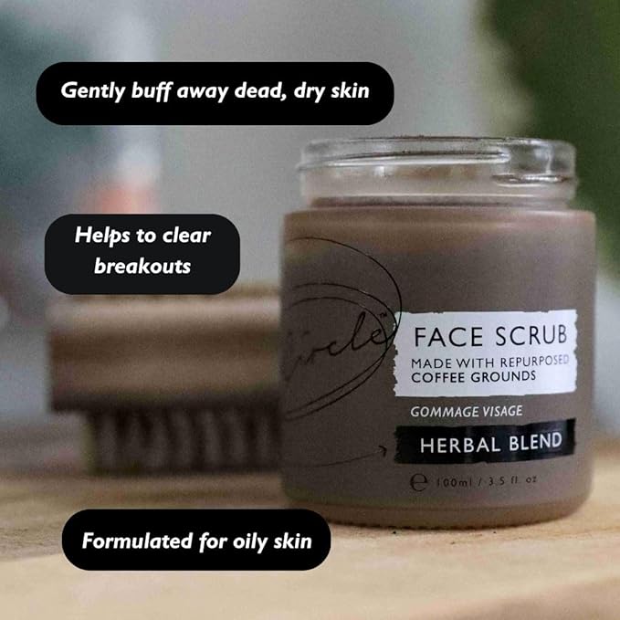 UpCircle Coffee Face Scrub - Herbal Blend For Oily, Combination + Spot Prone Skin 3.5oz - Tea Tree, Shea Butter, Coconut + Rosehip Oil - Natural, Vegan Face Exfoliator For Soft, Smooth Skin