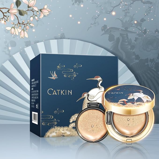 Catkin Phoenix Cushion Foundation Buildable Coverage Anti-Aging Serum Makeup, Sheer Satin Finish, Refill Included, Light Beige 0.46 Oz x 2, C04 BUFF