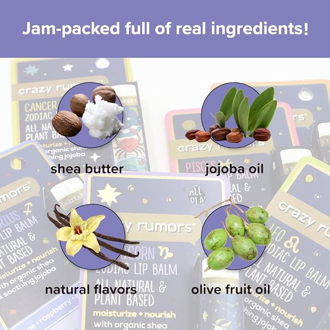 Crazy Rumors Virgo Zodiac All Natural, Plant Based Lip Balm to Moisturize and Nourish your Lips - Earth Blend (Sweet Vanilla, Fragrant Rose and Plum)