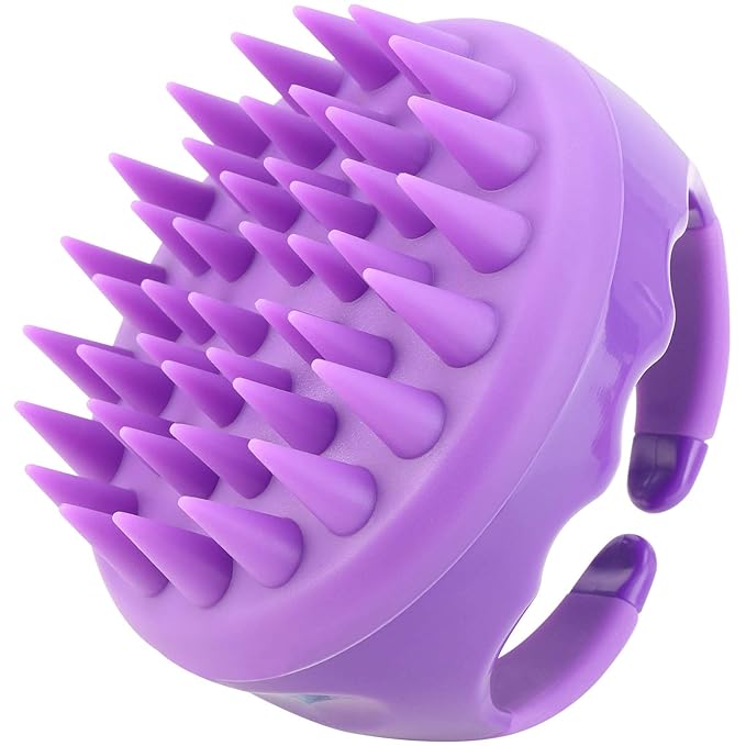 BTYMS Silicone Scalp Scrubber Hair Shampoo Brush, Head Scrubber Hair Wash Brush Cleansing Dandruff Brush - Purple