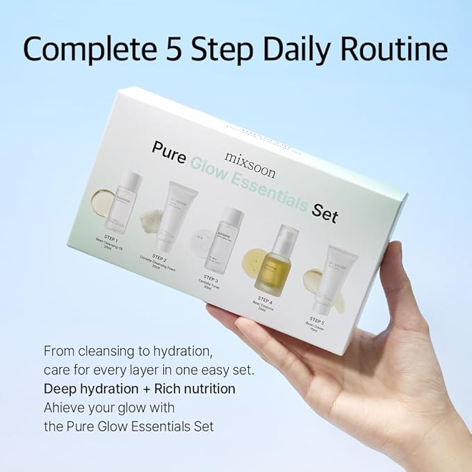 mixsoon Pure Glow Essentials Set, 5-Step Skincare Kit, Gentle & Hydrating, For All Skin Types, 5 Items Korean Glass Skin Care 29.57 Fl. Oz.