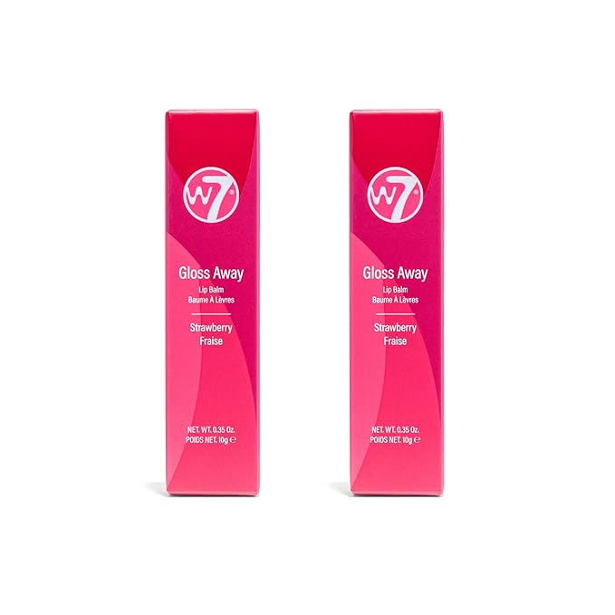 W7 Gloss Away Lip Balm - 2 Piece Set - Nourishing Lip Balm Formula With Shea Butter - Strawberry