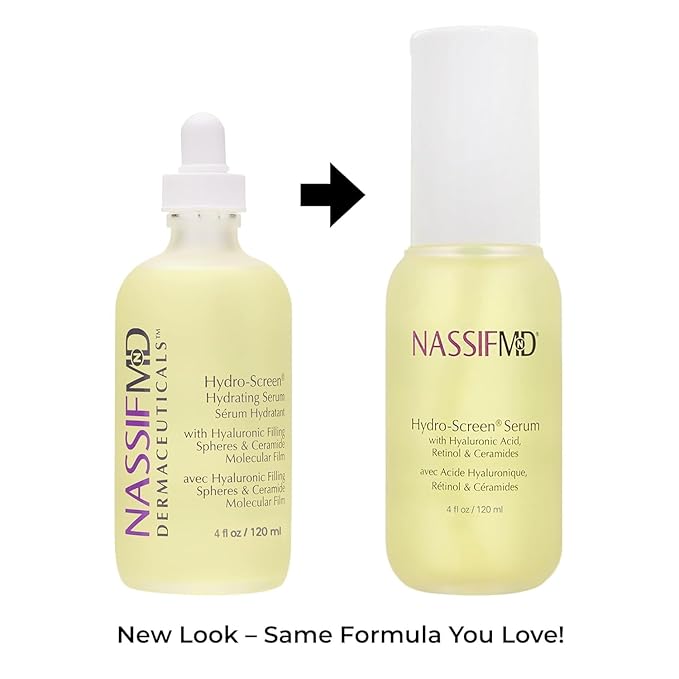 NassifMD Hydro-Screen Hydrating Serum with Hyaluronic Acid & Ceramides – Lightweight, Fast-Absorbing Formula for Smooth, Plump, Moisturized Skin – Ideal for Dry or Sensitive Skin