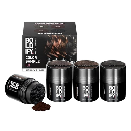 Boldify Hair Fibers Color Sample Kit - Fill In Thinning and Fine Hair for an Instantly Fuller, Thicker Look - 14 Shades for Women & Men - Dark Browns + Black