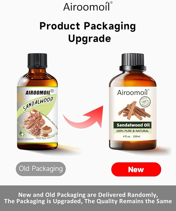 Pure Sandalwood Essential Oil, 100% Pure Natural Sandalwood Essential Oil, Premium Grade Essential Oils for Diffusers for Home, Skin, Care Massage, Soap Making, Aromatherapy, 4 Fl Oz | 120ml