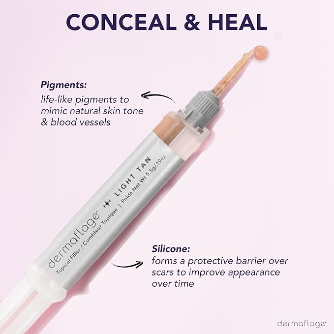 Dermaflage Scar Filler Kit - Light Tan - Deep Scar Cover and Waterproof Concealer for Acne Scars Wrinkles, and Ice Pick Scars Makeup, 1 mo supply