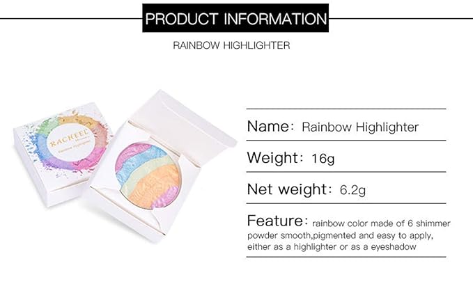 Pro 6 Colors 3D Baked Rainbow Highlighter Eyeshadow Makeup Palette Xmas Cosmetic Blusher Shimmer Powder Contouring Kit Unicorn Blush