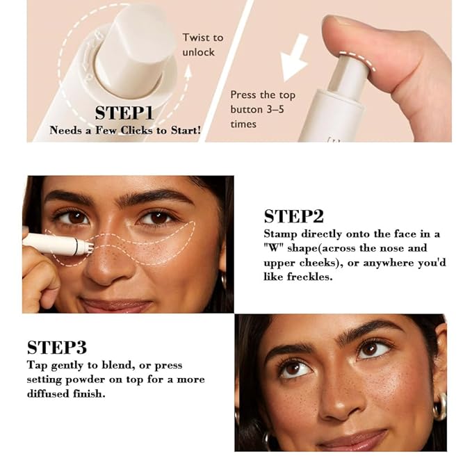 Upgrade Freckle Pen Stamp– Waterproof Faux Fake Freckles Makeup Tool, Natural-Looking Freckle Maker & Spray with Multi-Prong Precision Stamp Head, Long-Lasting Sunkissed Makeup (MEDIUM)