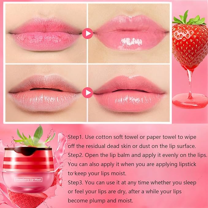 2PCS Strawberry Pot Lip Balm with Brush,Lip Exfoliating Balm Sleeping Lip Mask,Hydrating Prevention Dry and Cracked Lip Scrubs Exfoliato Lip Sleeping Mask Reduces Lip Lines Lip Care Products