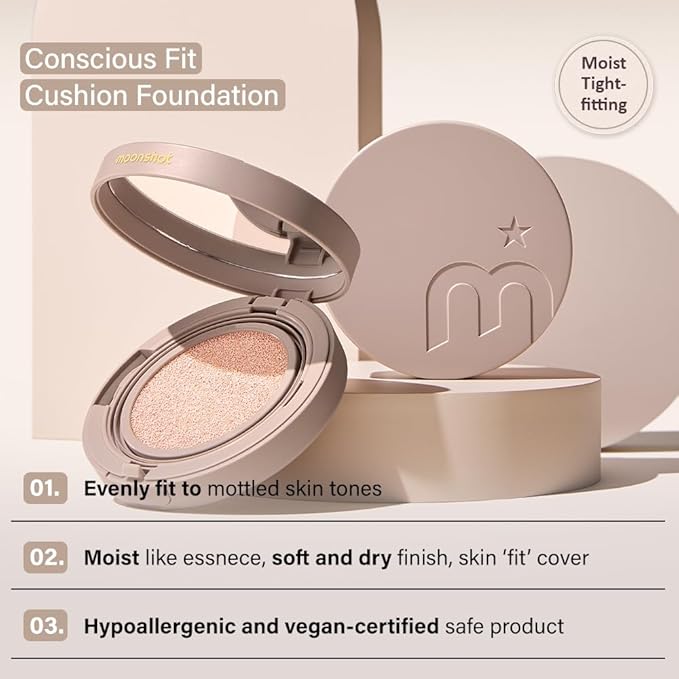 MOONSHOT KOREA Matte Fit Cushion Foundation Full Coverage Matte Finish, Breathable Makeup for Face, Long Lasting, Lightweight K-BEAUTY (23N Cosmic Beige, Matte Fit Cushion)