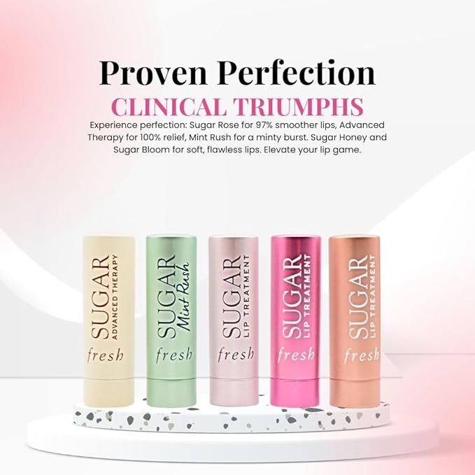 Fresh Color & Care Lip Collection Holiday Gift Set:: Tinted Lip Balms in Sugar Rosé, Honey, Bloom, Sugar Advanced Therapy, Mint Rush Lip Treatment