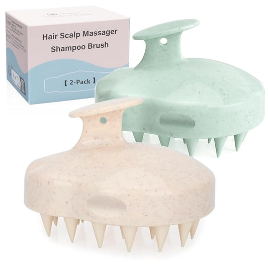 FREATECH 2-Pack Wheat Straw Hair Scalp Massager Shampoo Brush with Silicone Bristles for Hair Growth and Dandruff, Scalp Scrubber Head Exfoliator for Wet & Dry Use, Women Men Kids