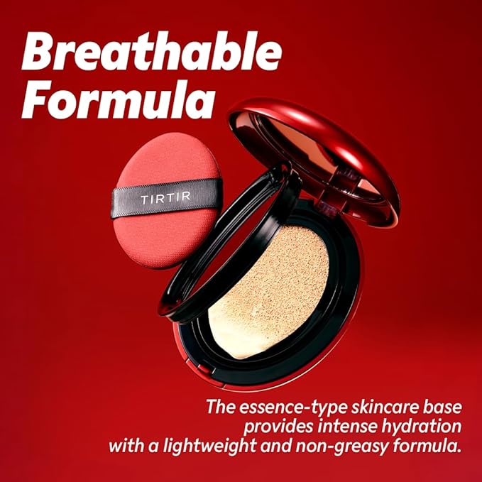 TIRTIR Mask Fit Red Cushion Foundation | Full coverage, Weightless, Skin fit, Satin Glow Finish, Korean Makeup, beauty, Tattoo cover up, Buildable (#27C Cool Beige, 0.63 Fl Oz)