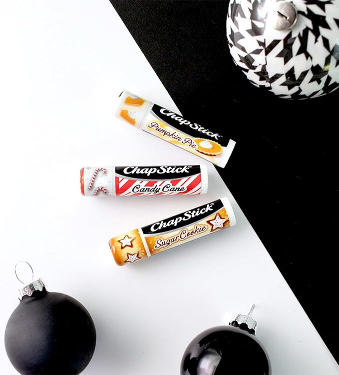 ChapStick Holiday Collection - Candy Cane, Pumpkin Pie & Sugar Cookie Flavors - Blister Pack of 3 Sticks 0.15 Each - Pack of 6 = 18 Sticks, Great Holiday Gift 3 Count (Pack of 6)