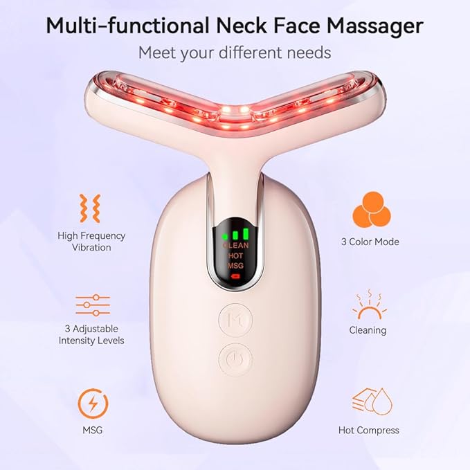 Neck Face Massager, Multifunctional Facial Massager, Face Sculpting Tool for Skin Care with Vibration, Thermal (Pink Silver)