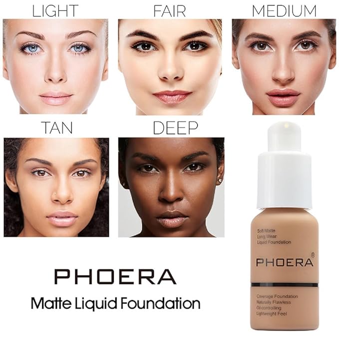 2 Pack PHOERA Foundation Makeup For Older Women,Flawless Soft Matte Liquid Foundation 24 HR Oil Control Concealer Foundation Makeup(101 Porcelain+102 Nude)