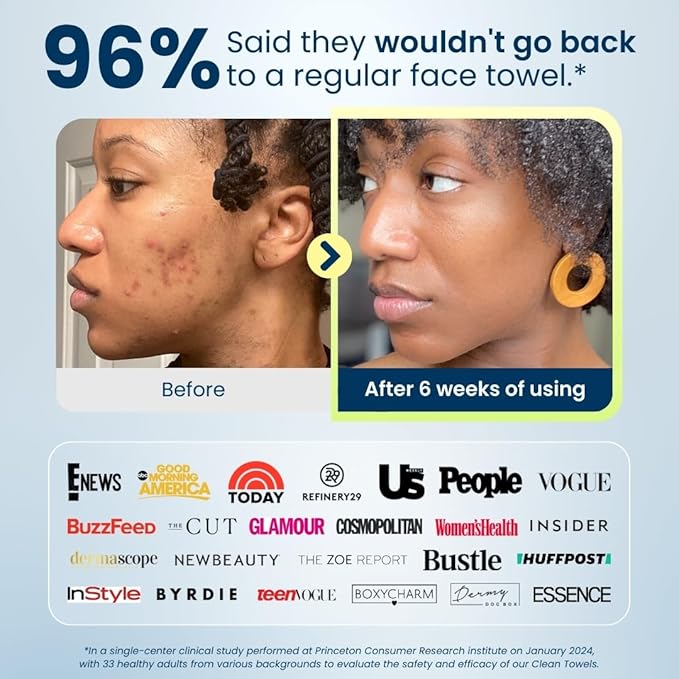 Clean Skin Club Clean Towels XL™ Supreme, 100% USDA Biobased Dermatologist Approved Face Towel, Gentle Exfoliation, Disposable Facial Washcloth, Makeup Remover Dry Wipes, 50 Count