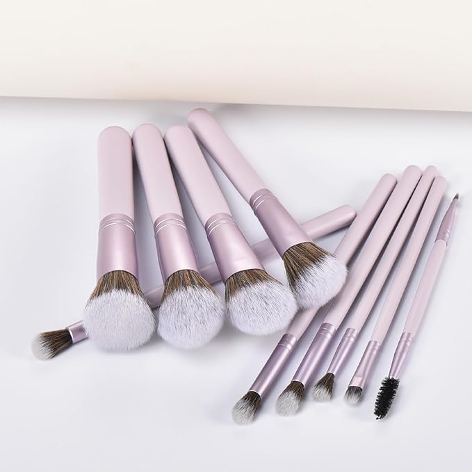 10 Piece Purple Makeup Brushes - Wooden Handle with Soft Synthetic Bristles,for Face & Eye Makeup|Professional Makeup Brushes set for Women & Girls|